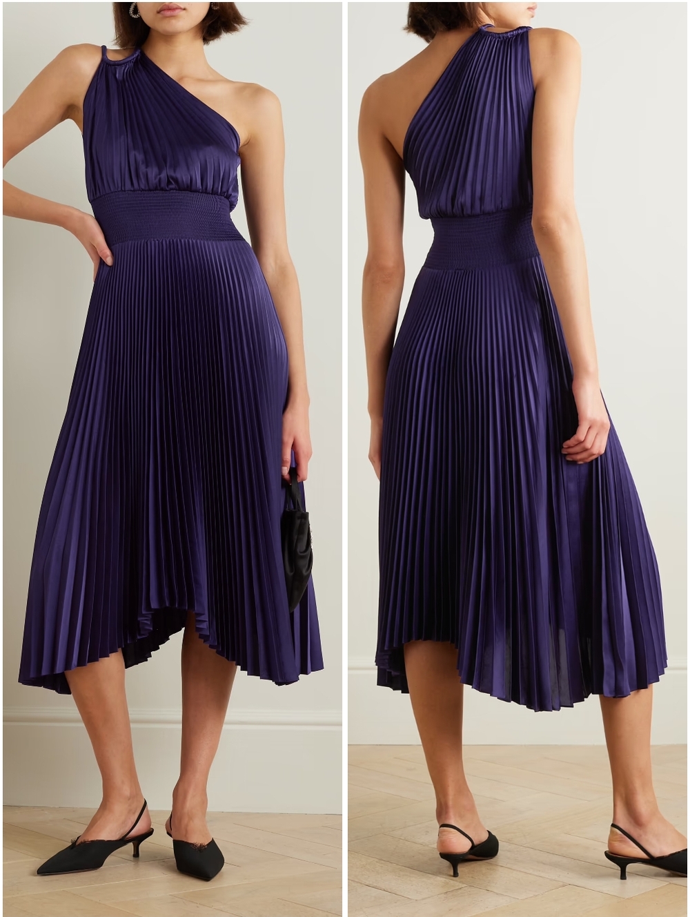 A.L.C Ruby Asymmetric Pleated Satin Midi Dress Purple 8 NWT New